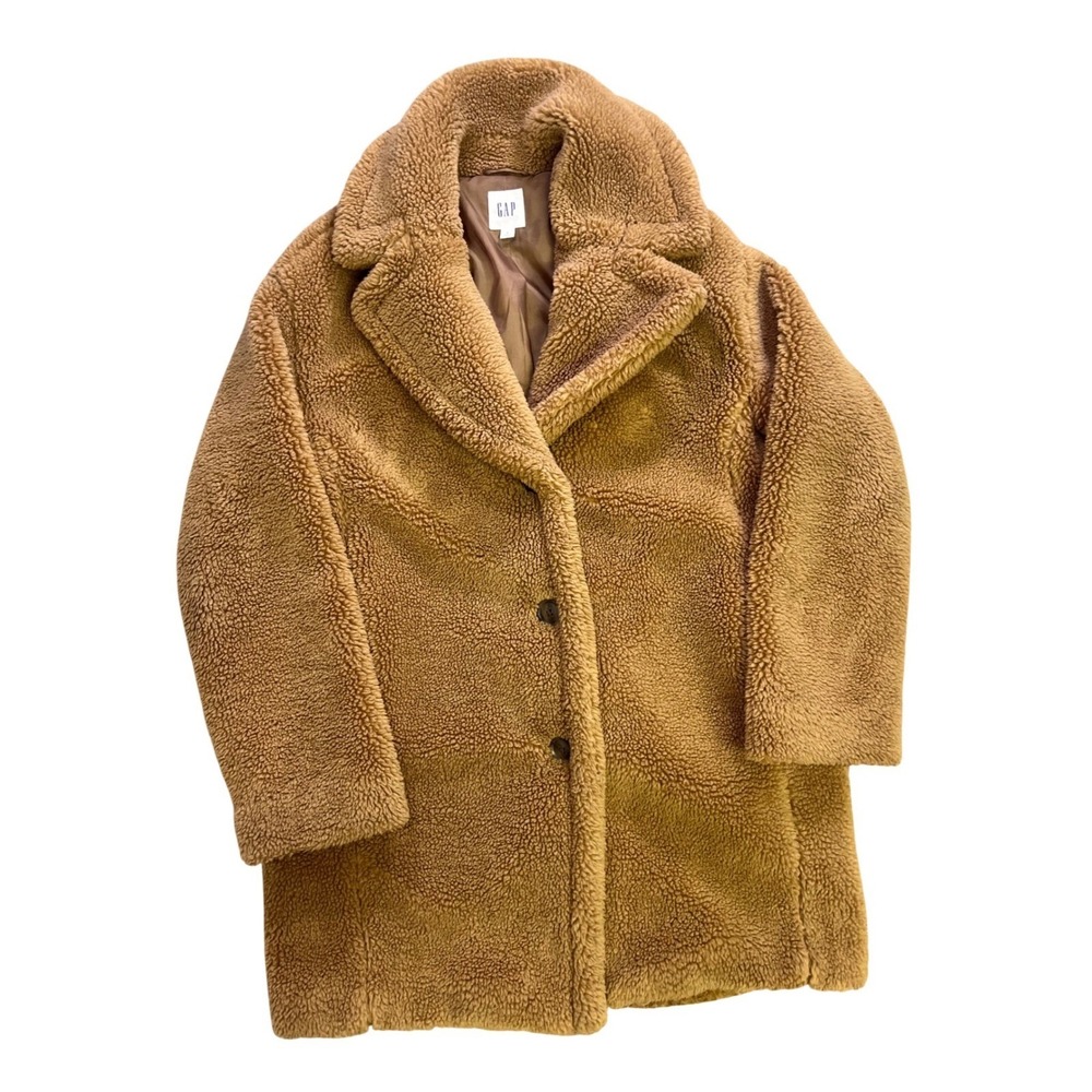 Gap Teddy Coat Womens Small Brown Teddy Sherpa Faux Fur Button Front - Picture 2 of 10